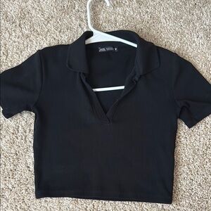 Zara Black Collared Crop Top